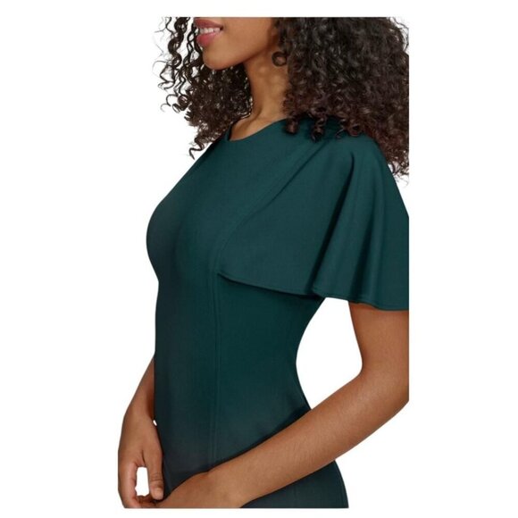 Calvin Klein Womens Dark Green Short Flutter Sleeve Sheath Midi Dress Sz 12 New - Picture 7 of 11